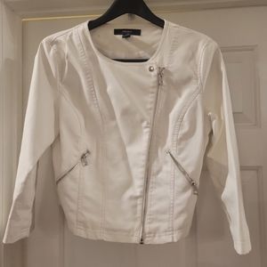 White Pleather Bomber Moto Jacket